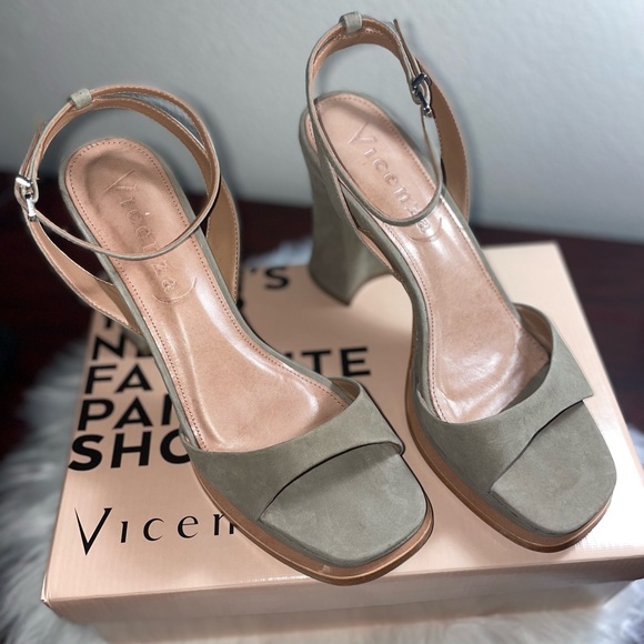 ANTHROPOLOGIE New in Box Vicenza Strappy Platform Heels Color OLIVE GREEN - Picture 3 of 12